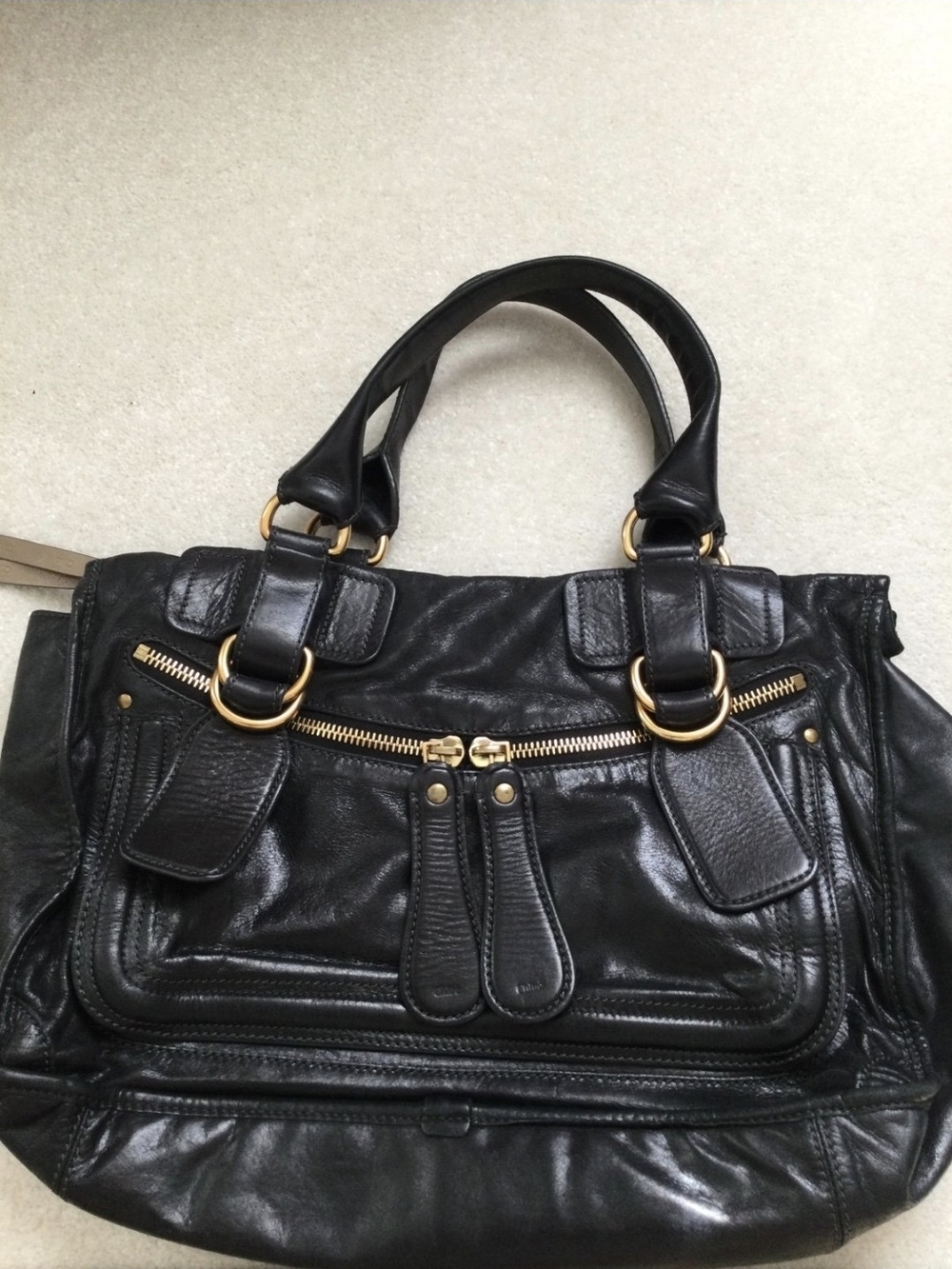 Black Chloe Bay Leather Satchel with Gold Hardware - Picture 2 of 11